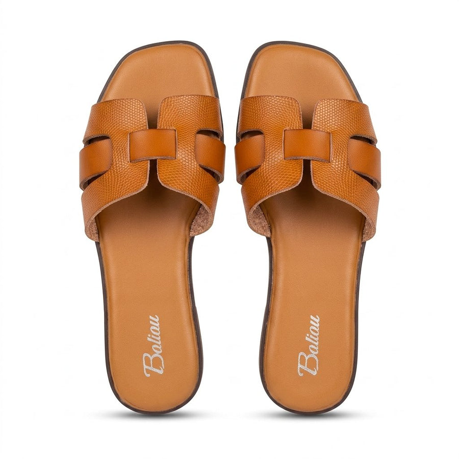 Sandales Femme Cuir Camel Texture Lézard Style Oran — Baliou — Importées d'Espagne 🇪🇸