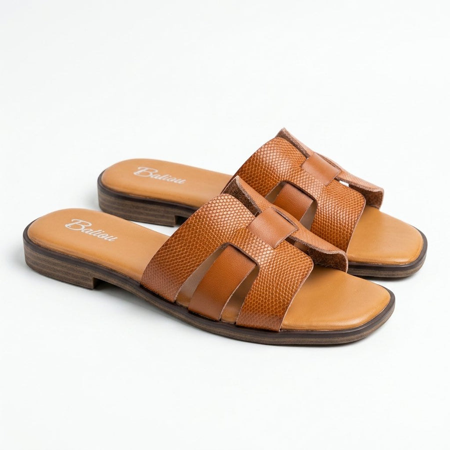 Sandales Femme Cuir Camel Texture Lézard Style Oran — Baliou — Importées d'Espagne 🇪🇸