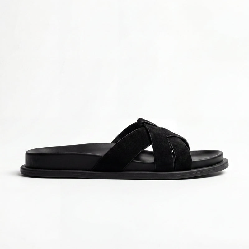 Sandales Femme Suède Noir Brides Tressées — CINK-ME — Importées d'Espagne 🇪🇸