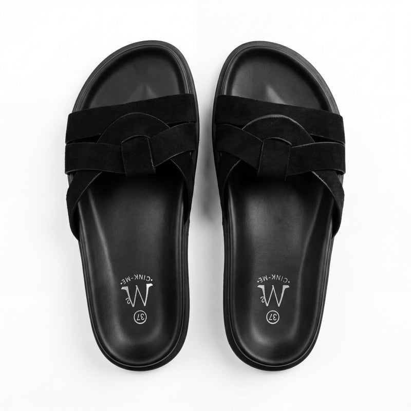 Sandales Femme Suède Noir Brides Tressées — CINK-ME — Importées d'Espagne 🇪🇸