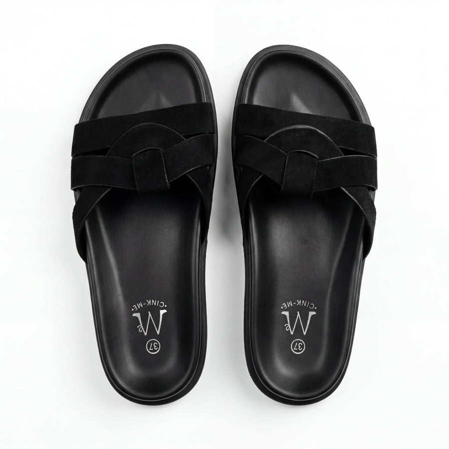 Sandales Femme Suède Noir Brides Tressées — CINK-ME — Importées d'Espagne 🇪🇸