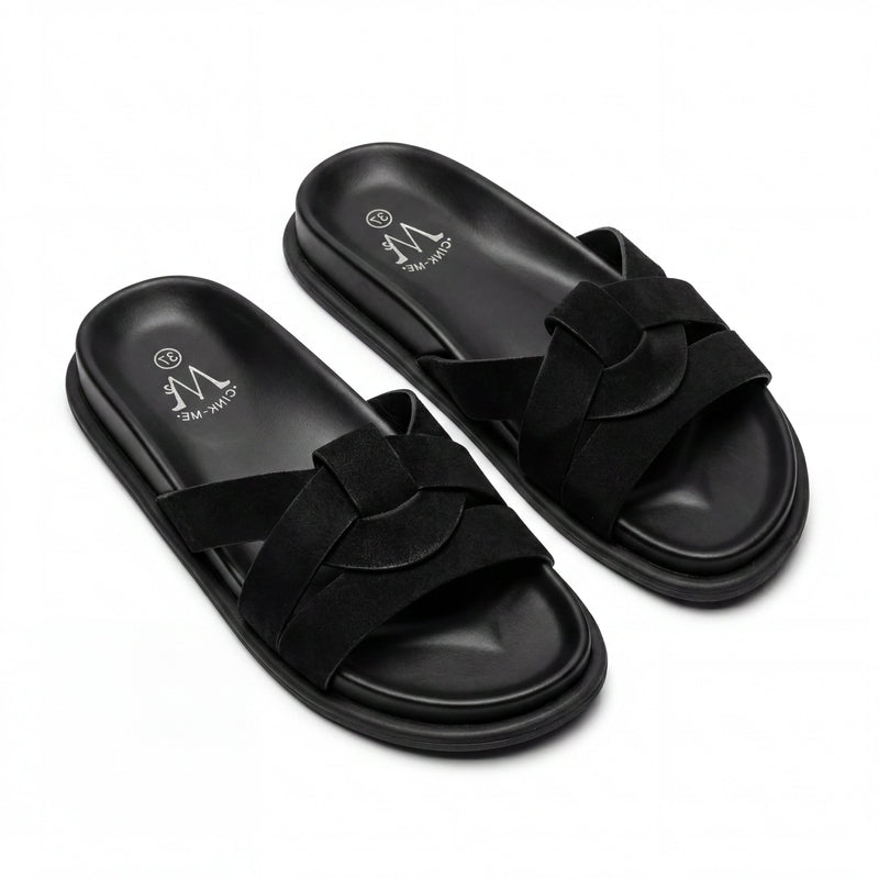 Sandales Femme Suède Noir Brides Tressées — CINK-ME — Importées d'Espagne 🇪🇸