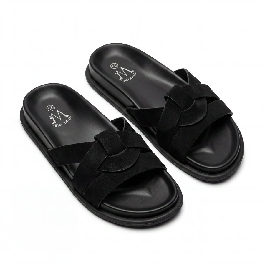 Sandales Femme Suède Noir Brides Tressées — CINK-ME — Importées d'Espagne 🇪🇸
