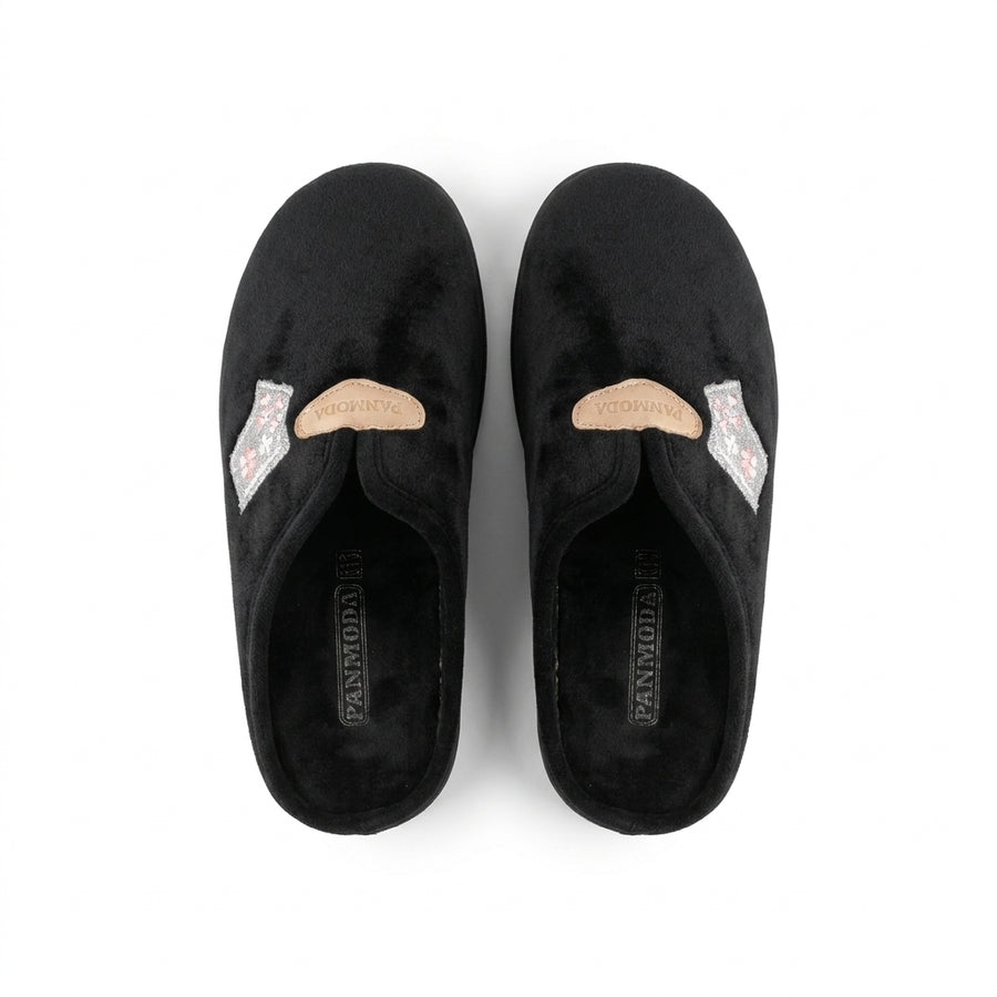 Pantoufles Femme Hiver PANMODA – made in spain 🇪🇸 – Noir Écusson