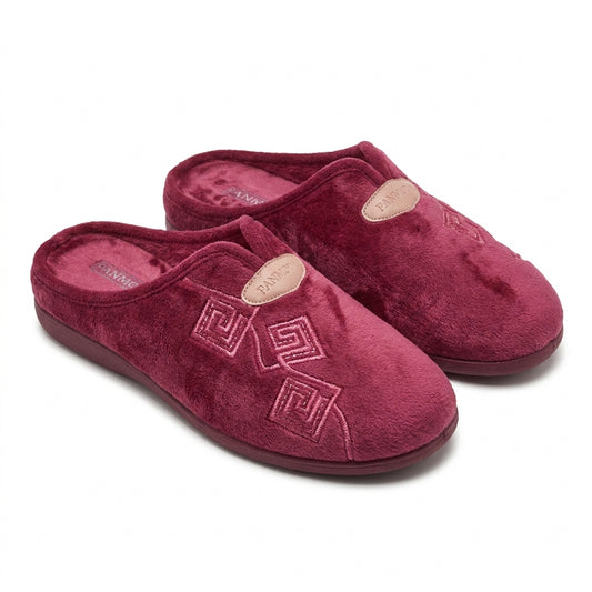 Pantoufles femme PANMODA bordeaux géométrique – vue paire – Bombas Maroc