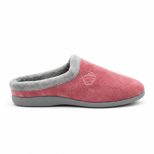 Pantoufles femme hiver vieux rose petite fleur – profil