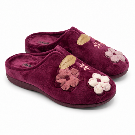 Pantoufles Femme Hiver Velours Bordeaux – Bombas Maroc