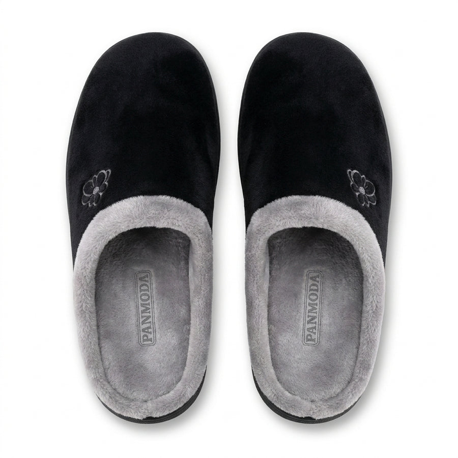 Pantoufles Femme Hiver – Petite Fleur – Noir