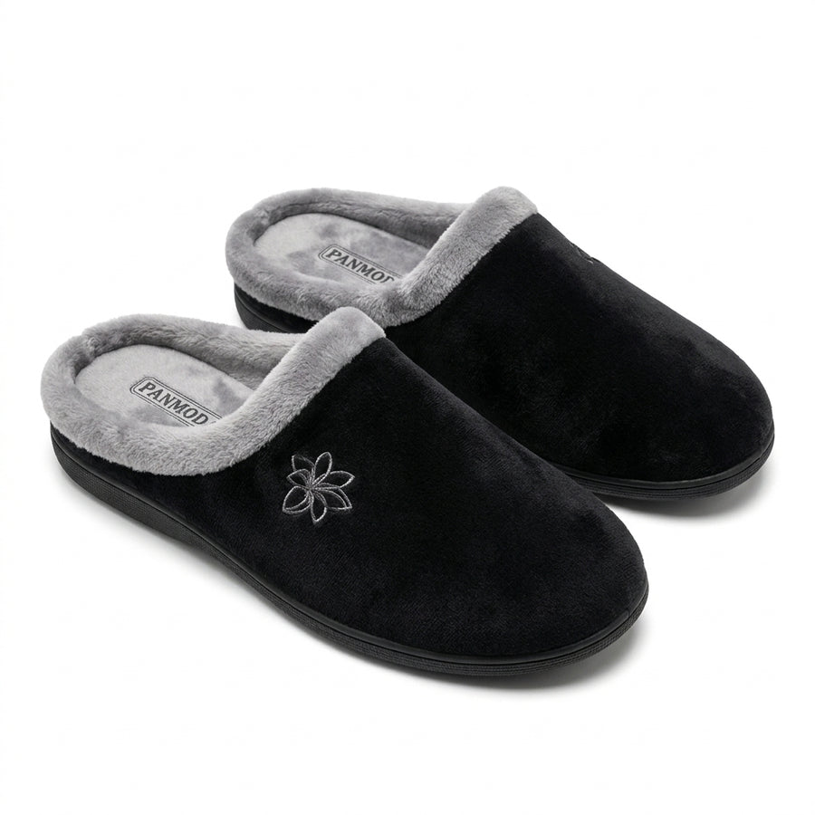 Pantoufles Femme Hiver – Petite Fleur – Noir