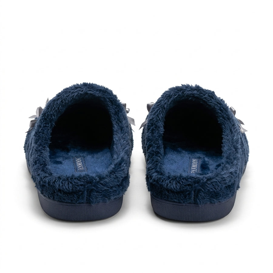 Women's Winter Slippers – Bows – Navy Blue
