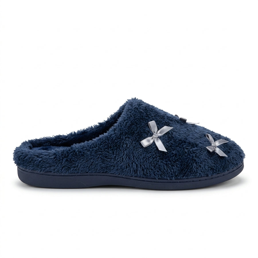 Women's Winter Slippers – Bows – Navy Blue