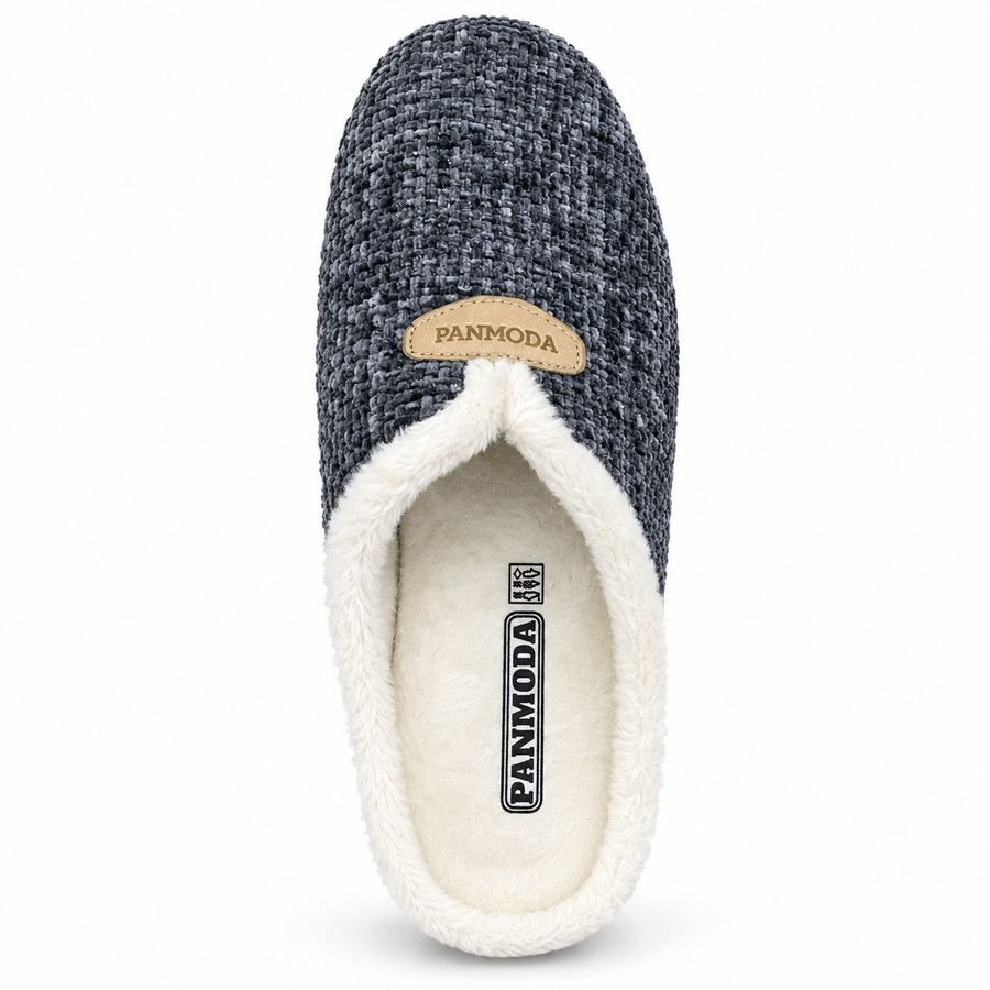 Pantoufles Femme Hiver – Tweed – Gris Anthracite