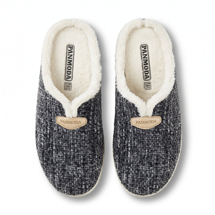Pantoufles Femme Hiver – Tweed – Gris Anthracite