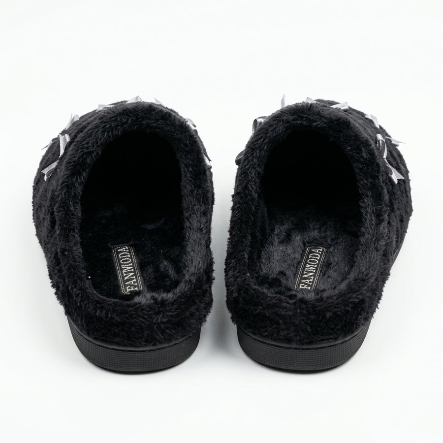 Pantoufles Femme Hiver – Nœuds – Noir