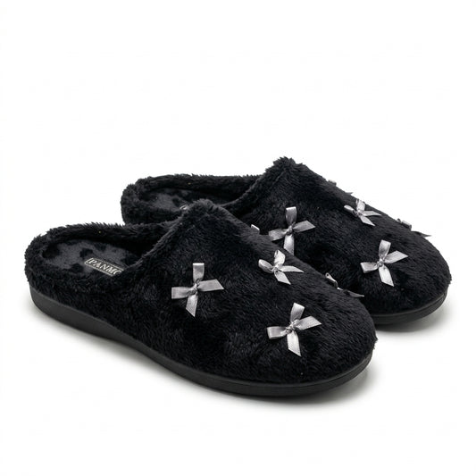 Pantoufles Femme Hiver PANMODA Noir Nœuds – Bombas Maroc