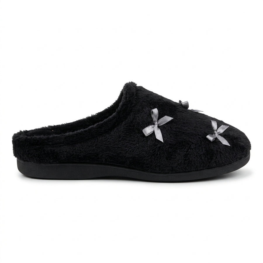 Pantoufles Femme Hiver – Nœuds – Noir