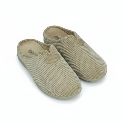 pantoufles homme hiver PANMODA beige côtelées avec semelle antidérapante vue latérale