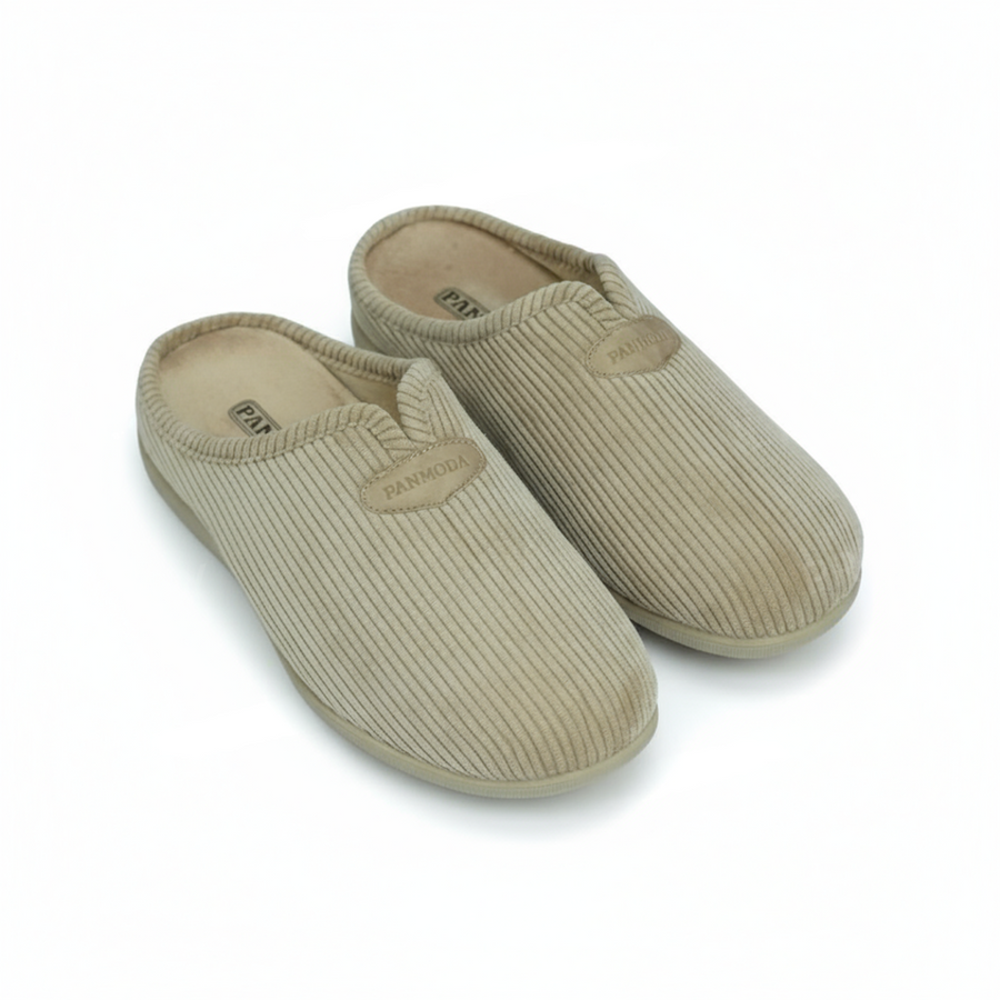 Pantoufles Femme hiver confort beige côtelées - PN247584