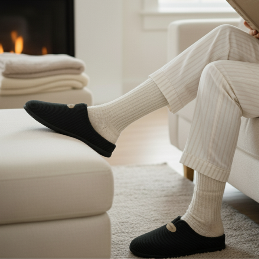 Pantoufles Femme Hiver Confort Noir Côtelé – Importées d’Espagne - PN247584