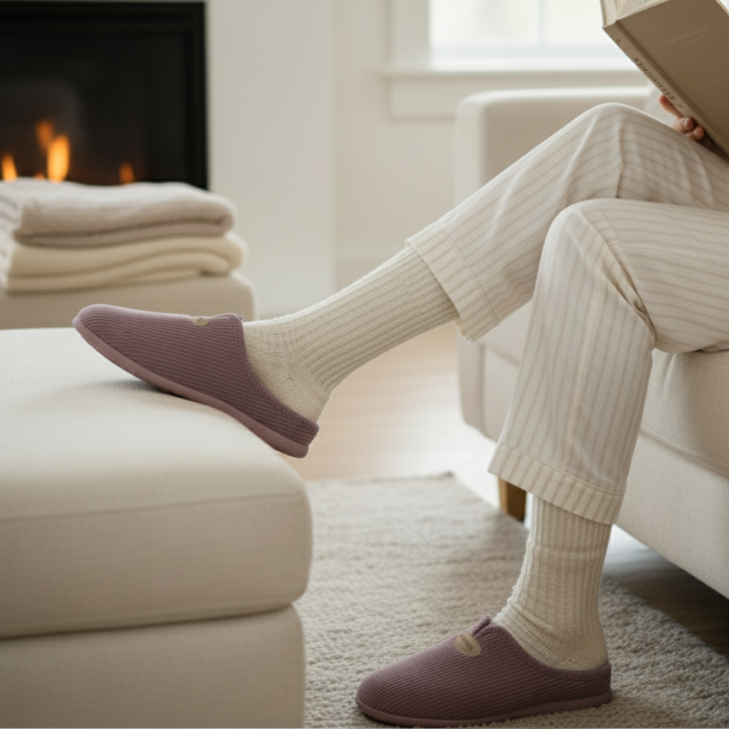 pantoufles maison femme tissu côtelé doux couleur rose