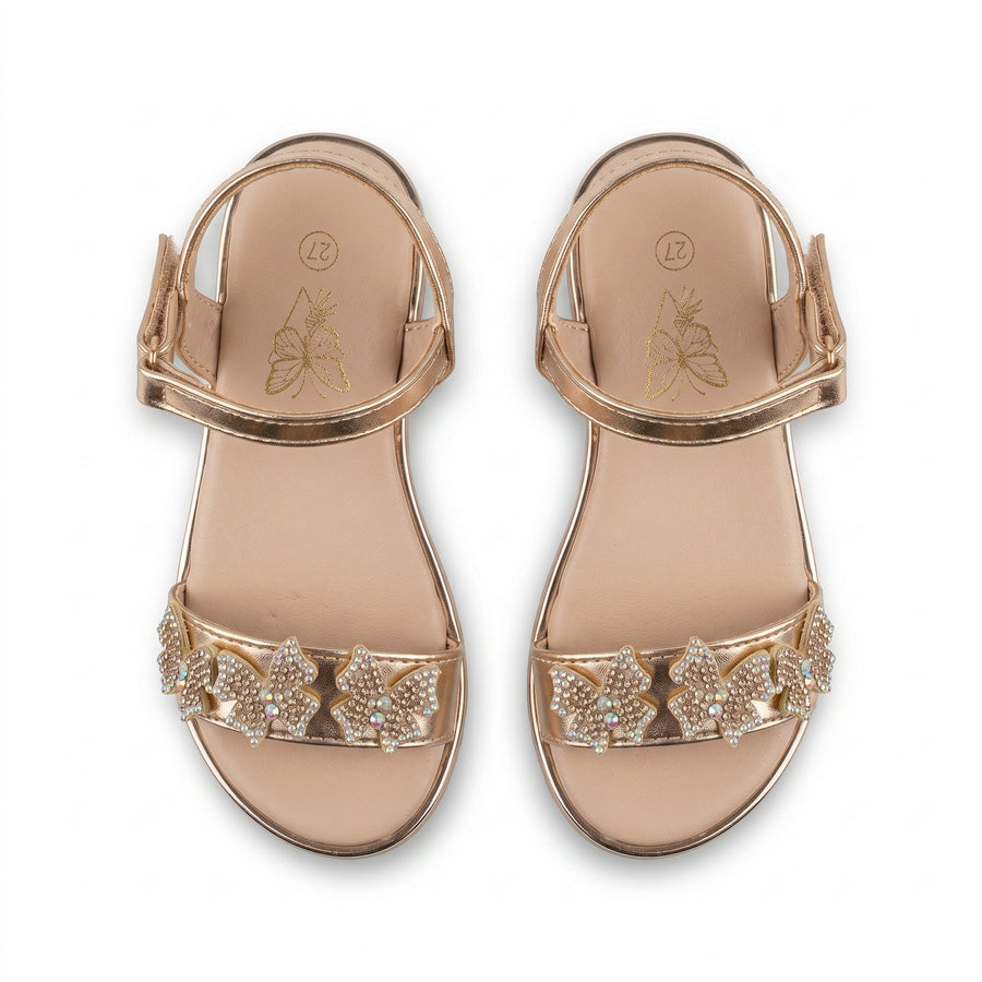 Sandales Fille Oré Métallisé Papillons Strass – Semelle Plateforme – Importées d’Espagne 🇪🇸