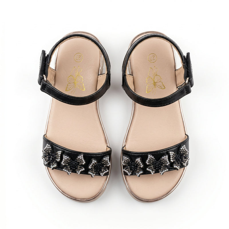 Sandales Fille Noir Papillons Strass – Semelle Plateforme – Importées d'Espagne 🇪🇸