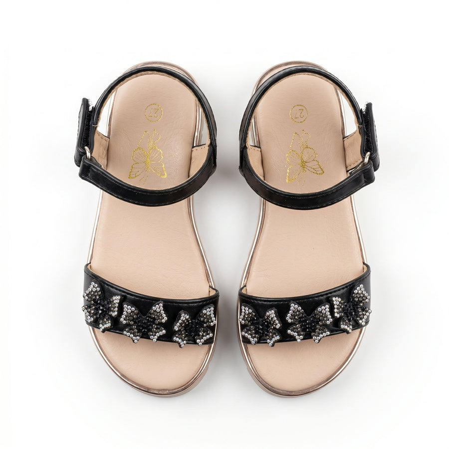 Sandales Fille Noir Papillons Strass – Semelle Plateforme – Importées d'Espagne 🇪🇸
