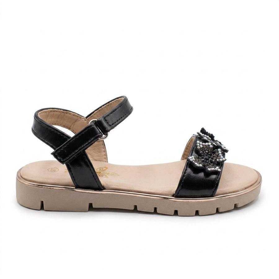 Sandales Fille Noir Papillons Strass – Semelle Plateforme – Importées d'Espagne 🇪🇸