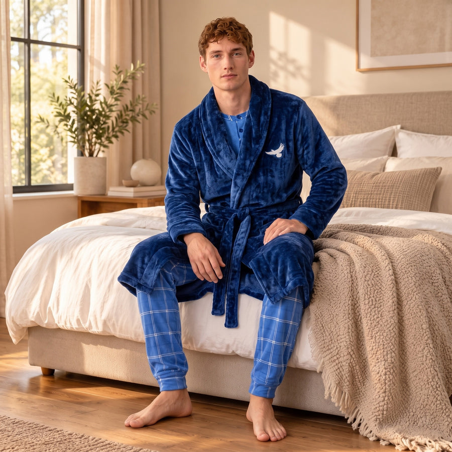 Peignoir Homme Élégance Chaud et Doux – Bleu Marine