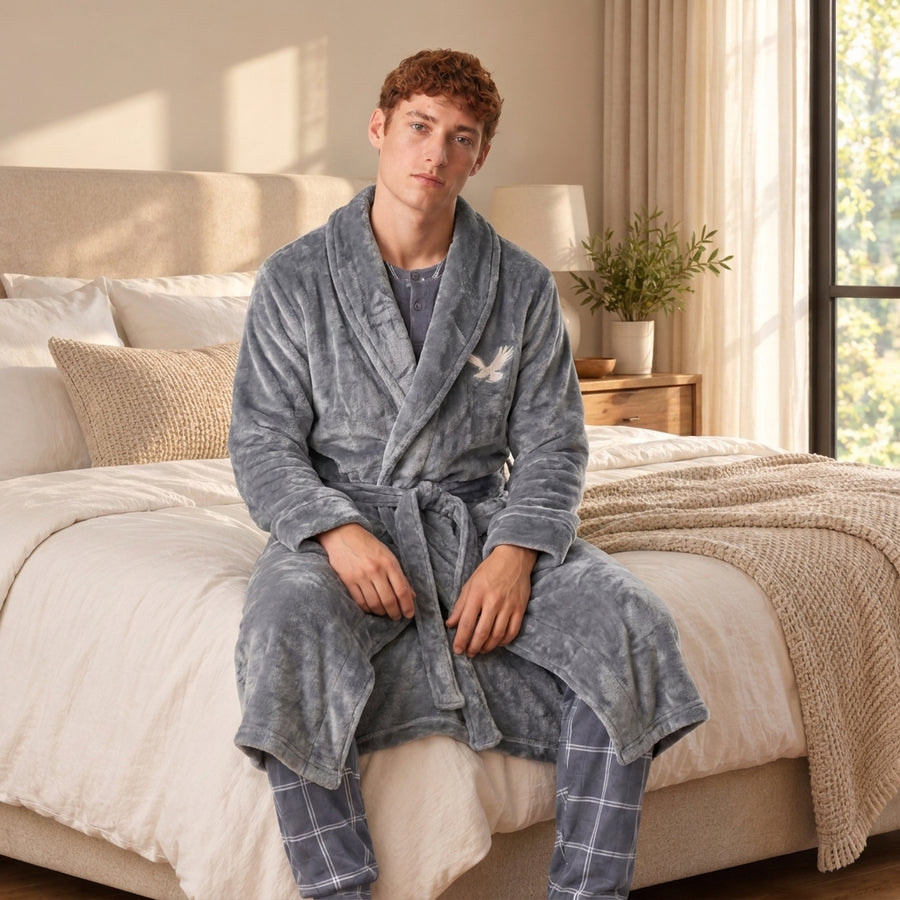 Men's Élégance Bathrobe, Warm and Soft – Silver Grey