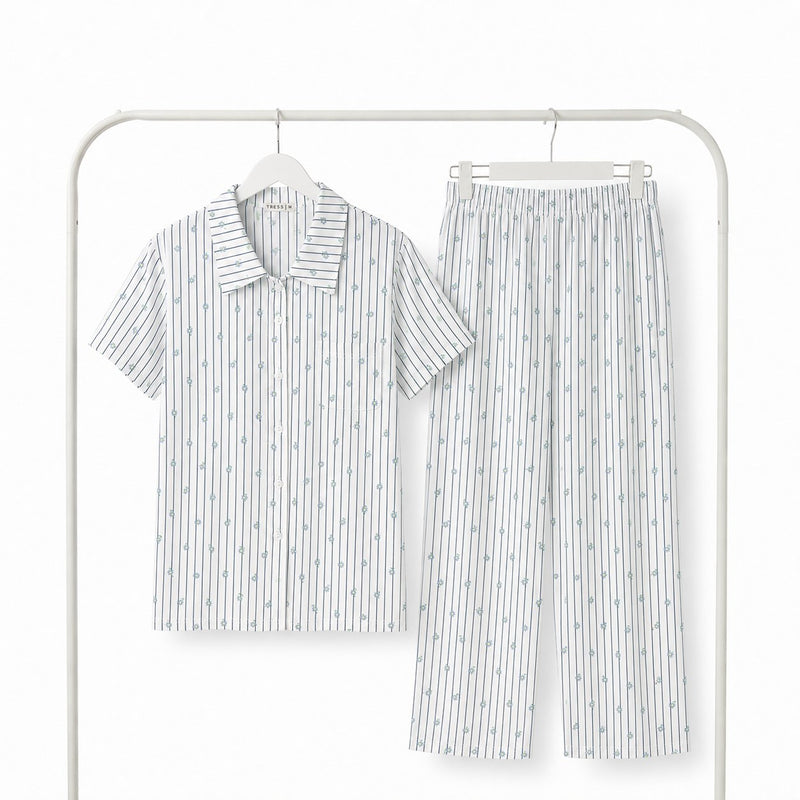 Pyjama Tress Femme Rayé Blanc Floral – Importé d'Espagne 🇪🇸