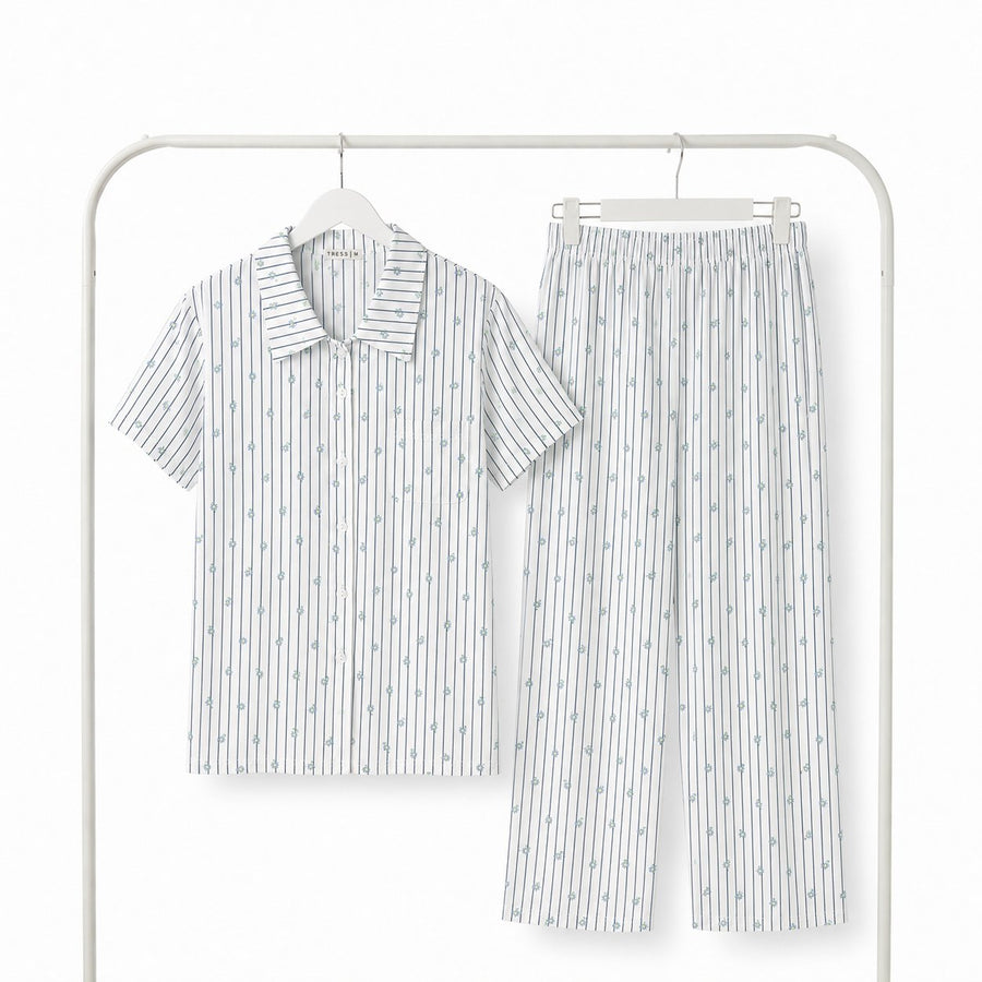 Pyjama Tress Femme Fleuri – Importé d'Espagne 🇪🇸 – PG267210 – Blanc