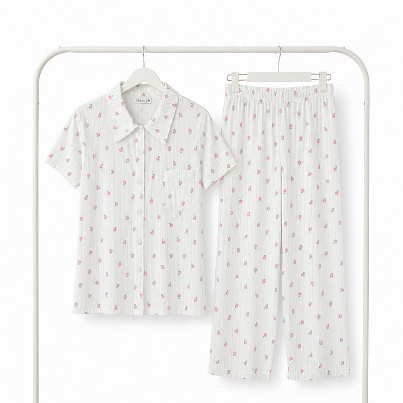 Pyjama Tress Femme Fleuri Rose Romantique – Importé d'Espagne 🇪🇸