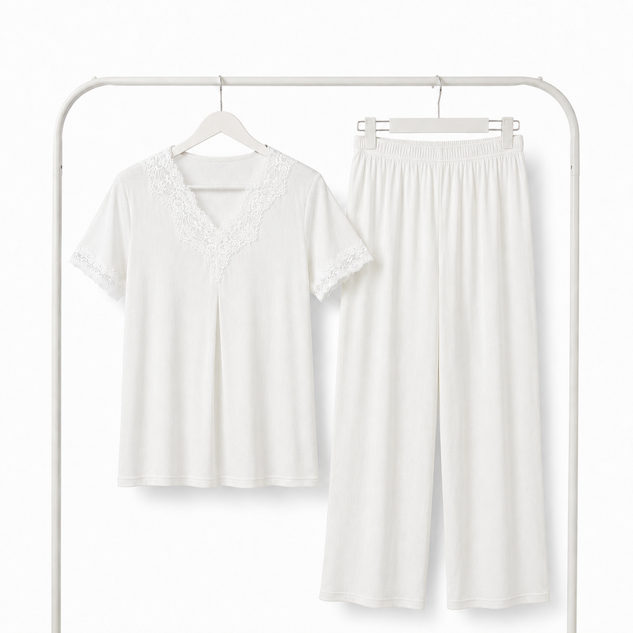 Pyjama Bombas Femme Blanc Dentelle – Importé d'Espagne 🇪🇸
