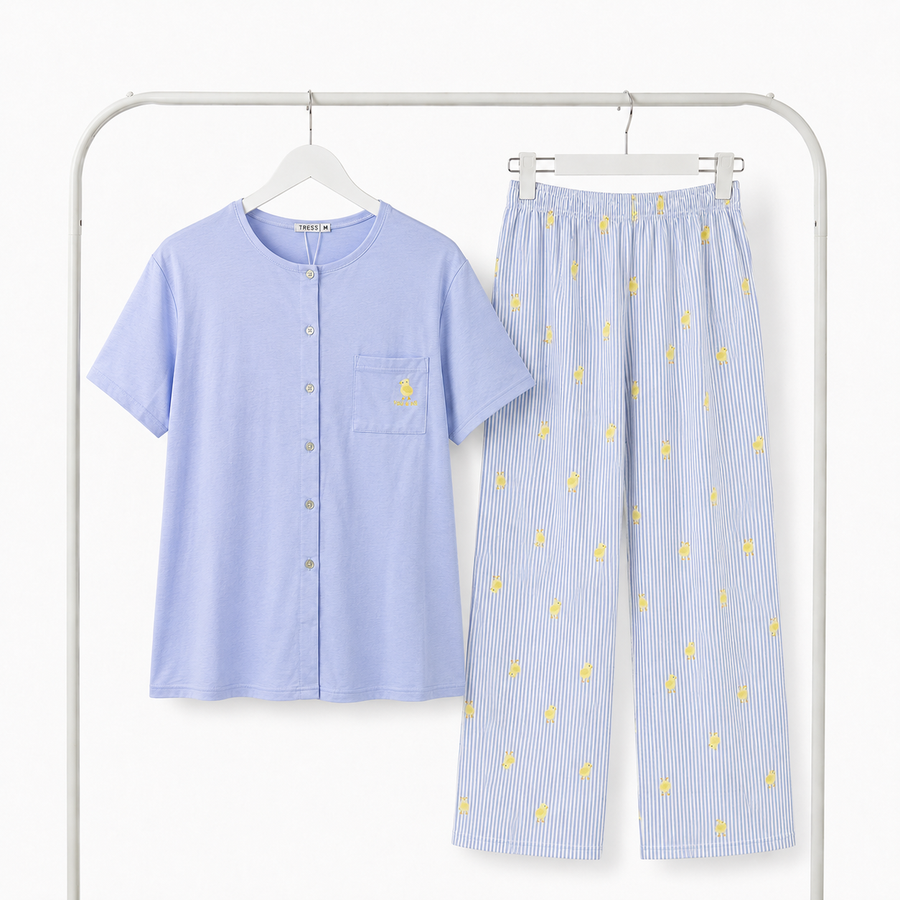 Pyjama Femme TRESS Coton Motif Poussin – Importé d'Espagne 🇪🇸 – Bleu