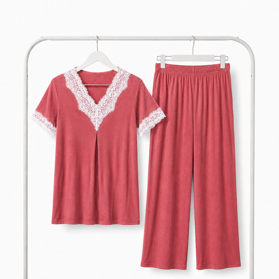 Pyjama Bombas Femme Corail Dentelle – Importé d'Espagne 🇪🇸