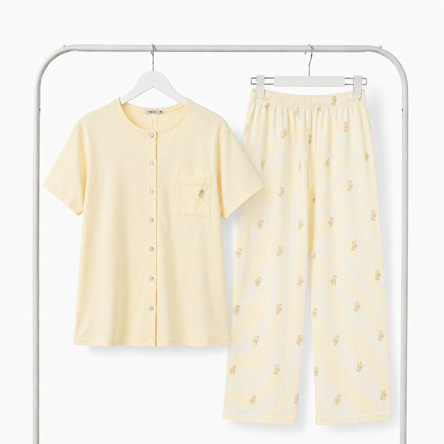 Pyjama Femme TRESS Coton Motif Poussin – Importé d'Espagne 🇪🇸 – Jaune