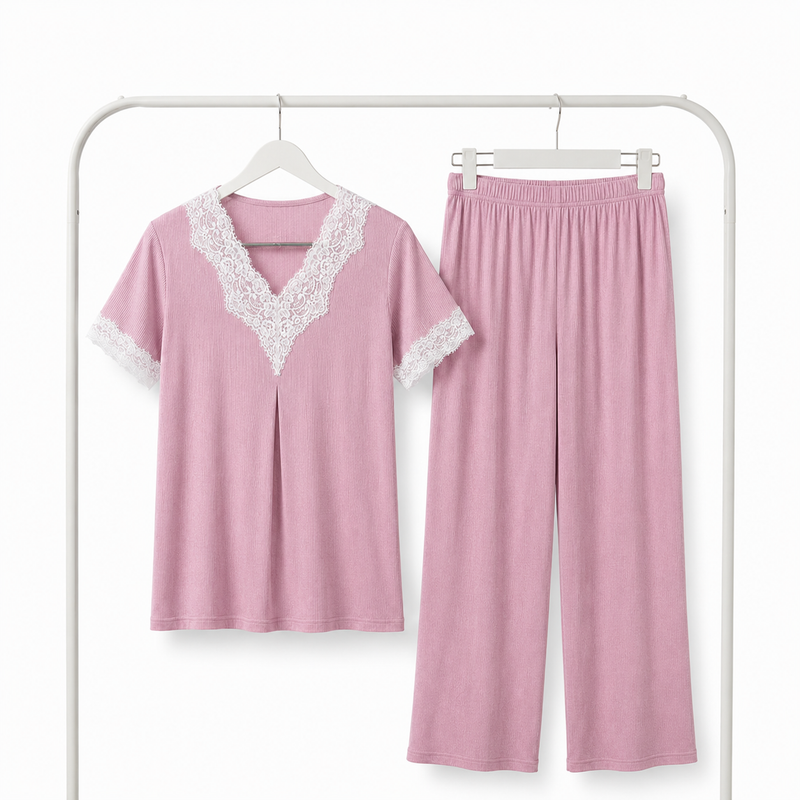 Pyjama Bombas Femme Rose Dentelle – Importé d'Espagne 🇪🇸
