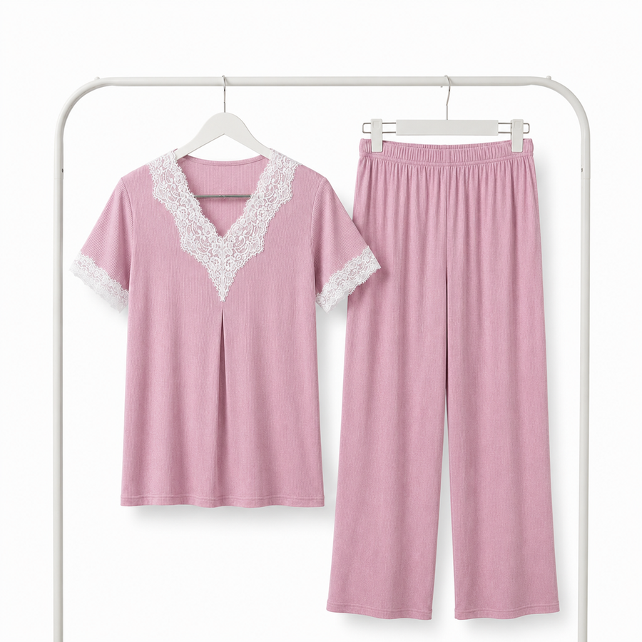 Pyjama Bombas Femme Rose Dentelle – Importé d'Espagne 🇪🇸