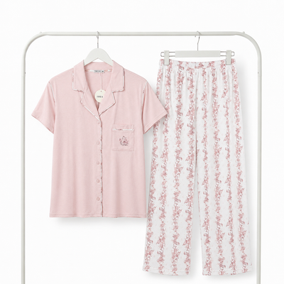 Pyjama Bombas Femme Rose Fleuri Coton TRESS – Importé d'Espagne 🇪🇸