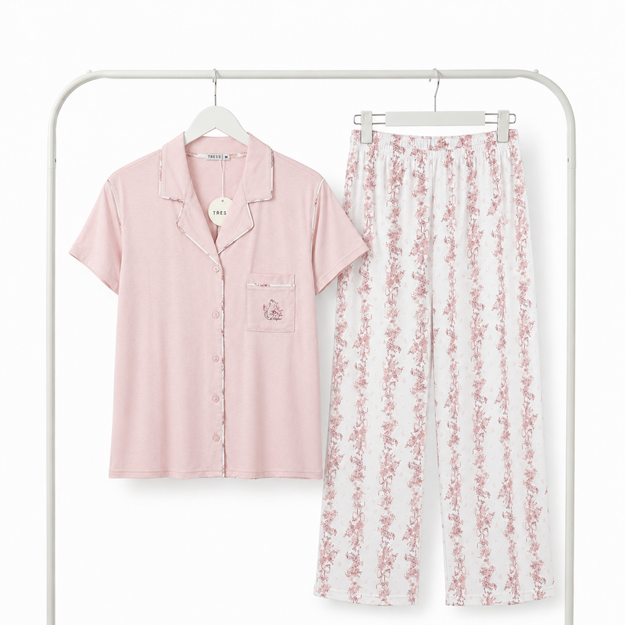 Pyjama Femme Coton  TRESS  – Importé d'Espagne 🇪🇸– PG267292 – Rose