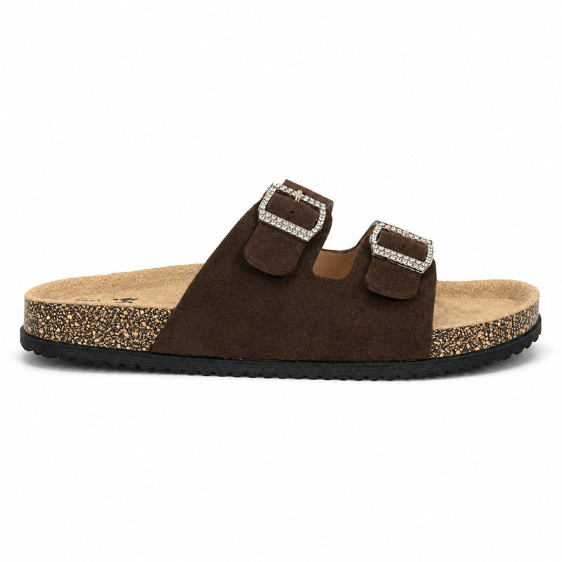 Sandales Fille Marron Chocolat – Double Boucle Strass – Importées d'Espagne 🇪🇸