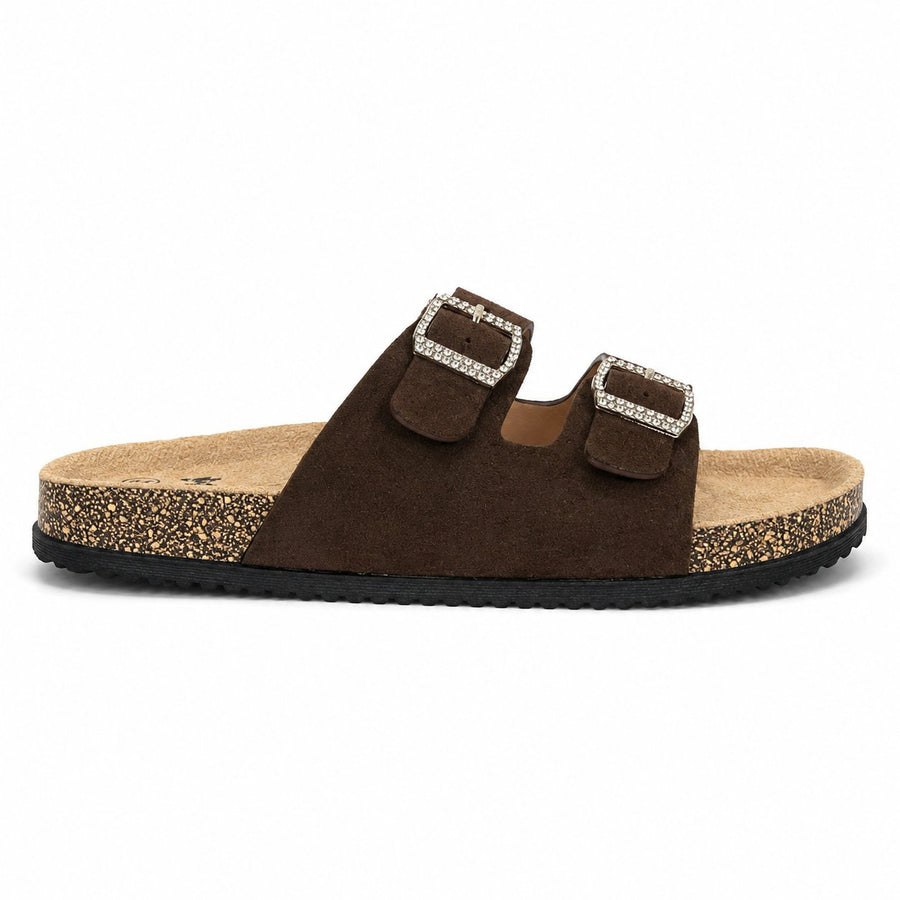 Sandales Fille Marron Chocolat – Double Boucle Strass – Importées d'Espagne 🇪🇸