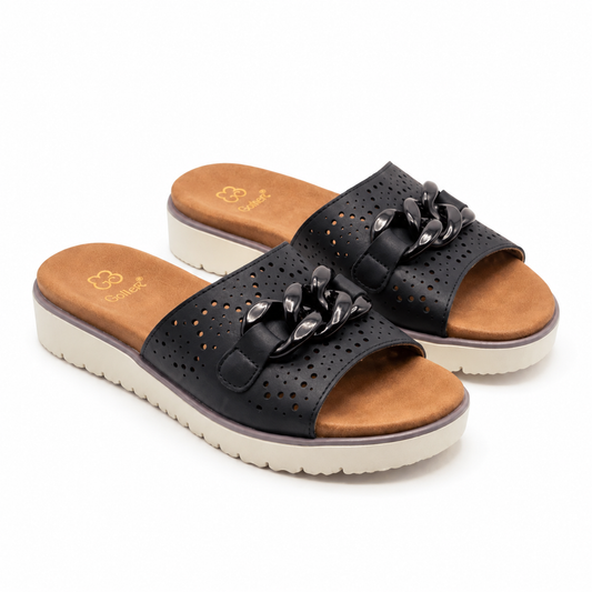 Mules femme plateforme perforée chaîne noir Goller — vue 3/4 paire — Bombas Maroc livraison à domicile