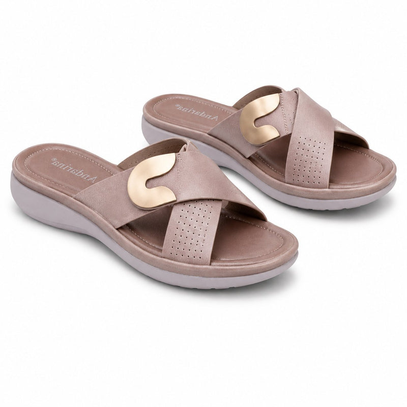 Sandales Femme Compensées Croisées Ornement Doré — Taupe — Importées d'Espagne 🇪🇸