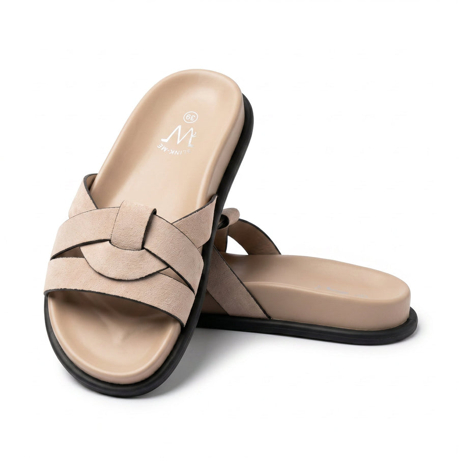 Sandales Femme Suède Beige Nude Brides Tressées — CINK-ME — Importées d'Espagne 🇪🇸