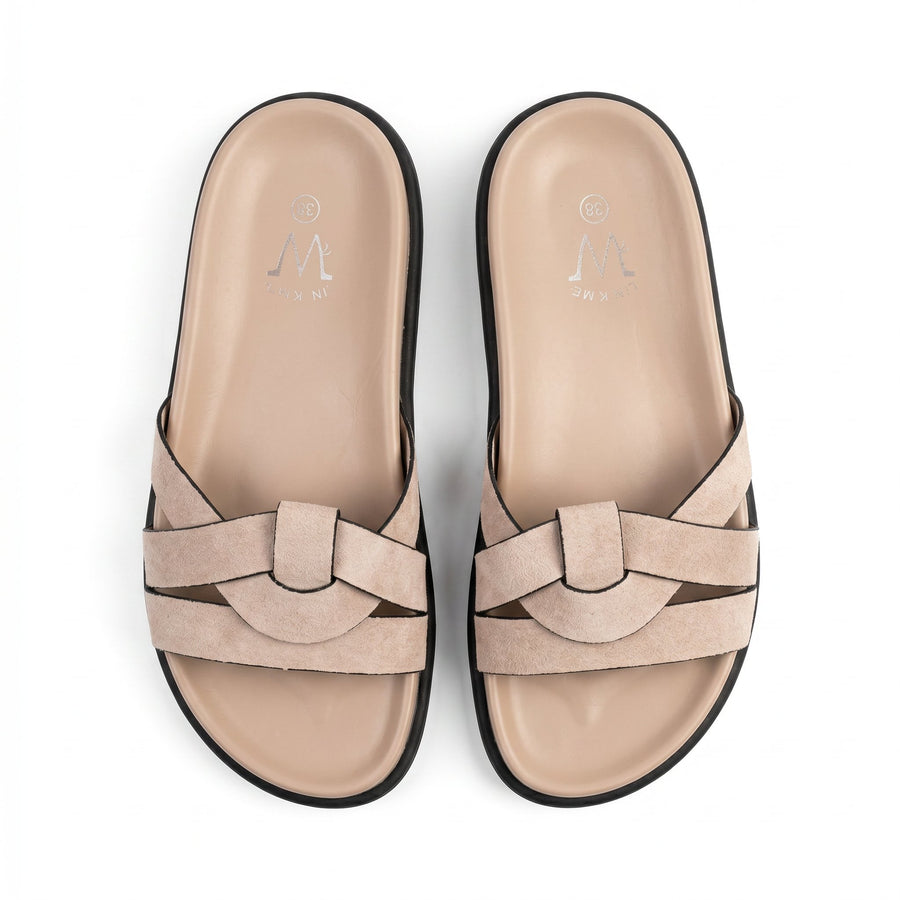 Sandales Femme Suède Beige Nude Brides Tressées — CINK-ME — Importées d'Espagne 🇪🇸