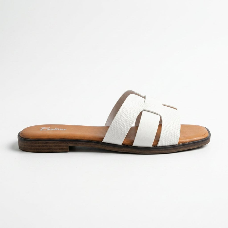 Sandales Femme Cuir Blanc Texture Lézard Style Oran — Baliou — Importées d'Espagne 🇪🇸