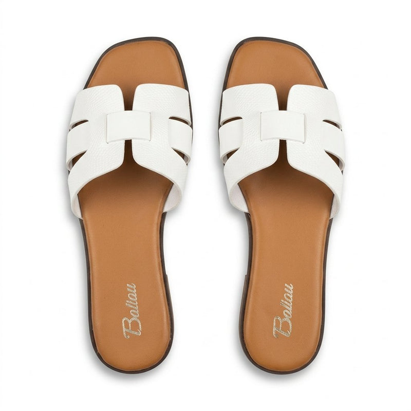 Sandales Femme Cuir Blanc Texture Lézard Style Oran — Baliou — Importées d'Espagne 🇪🇸