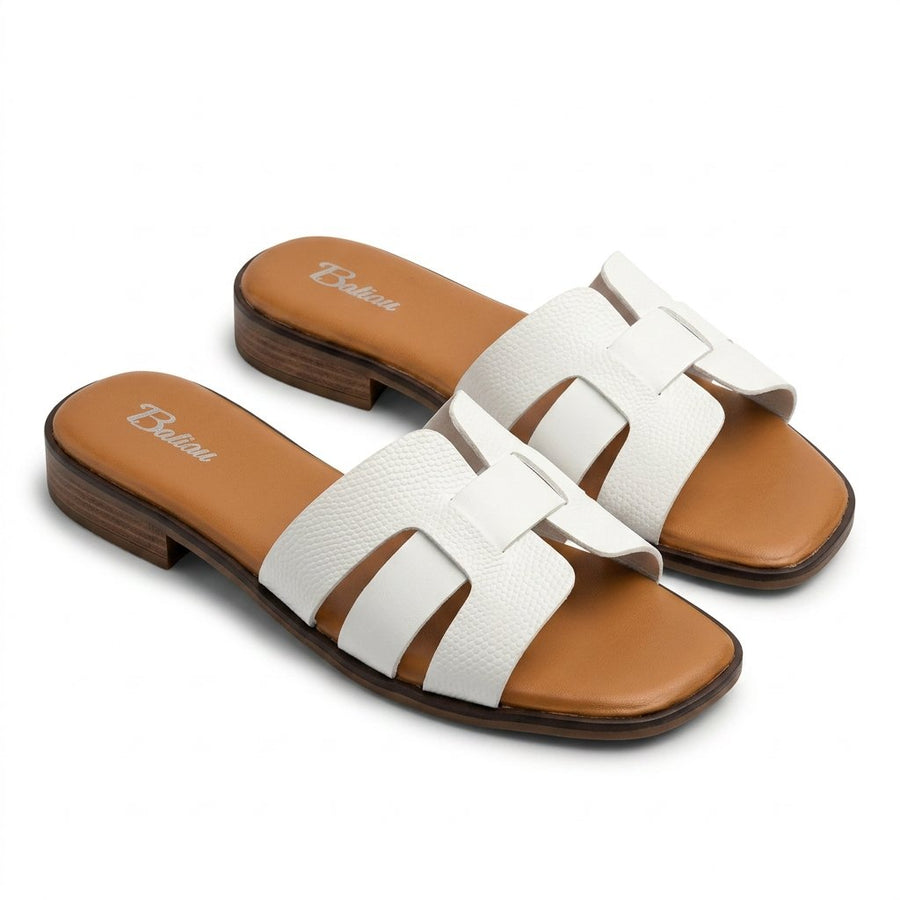 Sandales Femme Cuir Blanc Texture Lézard Style Oran — Baliou — Importées d'Espagne 🇪🇸